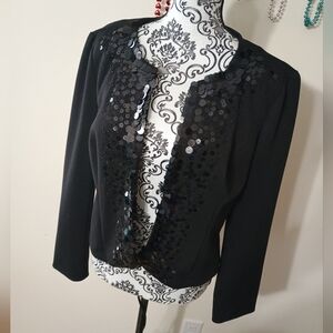 Charter Club Dressy Black Sequin Crop Jacket Medium
